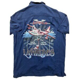 Good Life Y2K Resort Camp Button Down Shirt Mens Large Blue Silk Lower Lattitude